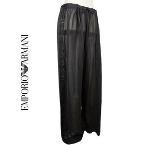 Emporio Armani Black Linen Blend Wide-Leg Sheer Pants